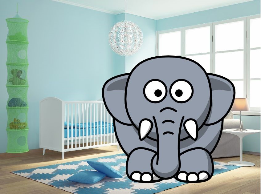elefantino cartoon in una stanza per bambini