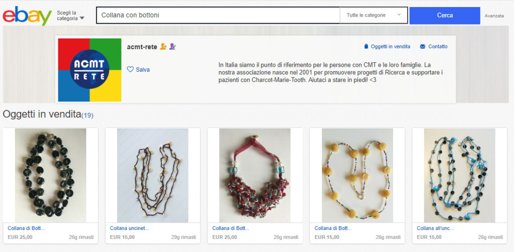 Le Collane con bottoni per la CMT su eBay beneficenza